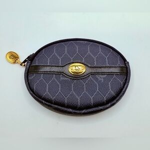 Vintage Christian Dior France Honeycomb Coin Purse Blue & Black Logo Zip